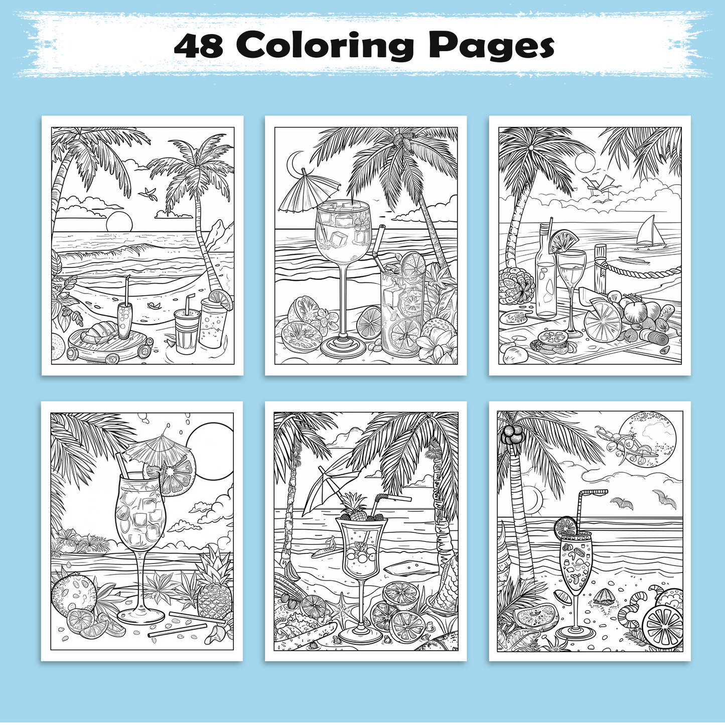 Tropical Breeze – Hawaii Coloring Pages – 48 Relaxing Beach Scenes for Adults