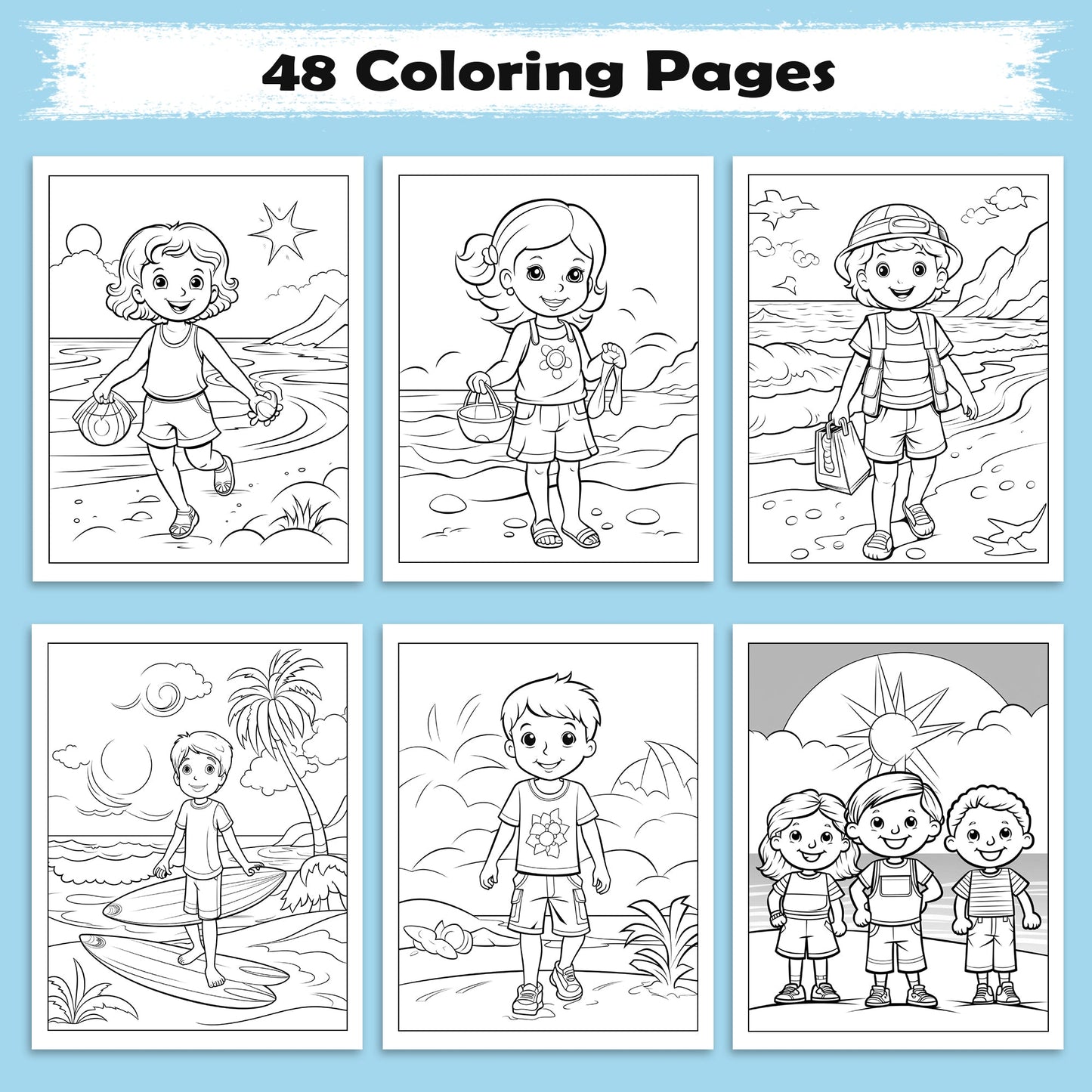 Little Explorers in Hawaii Coloring Pages – 48 Tropical Beach Scenes for Kids