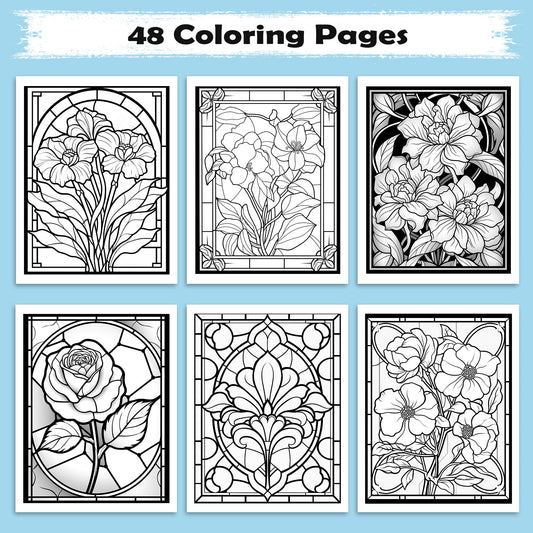 Stained Glass Flower Garden Coloring Pages – 60 Intricate Floral Designs for Adults