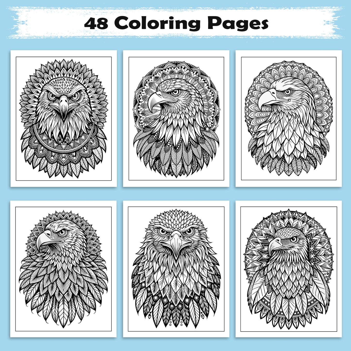 Wings of Power Coloring Pages – 48 Intricate Mandala Eagle Designs for Adults