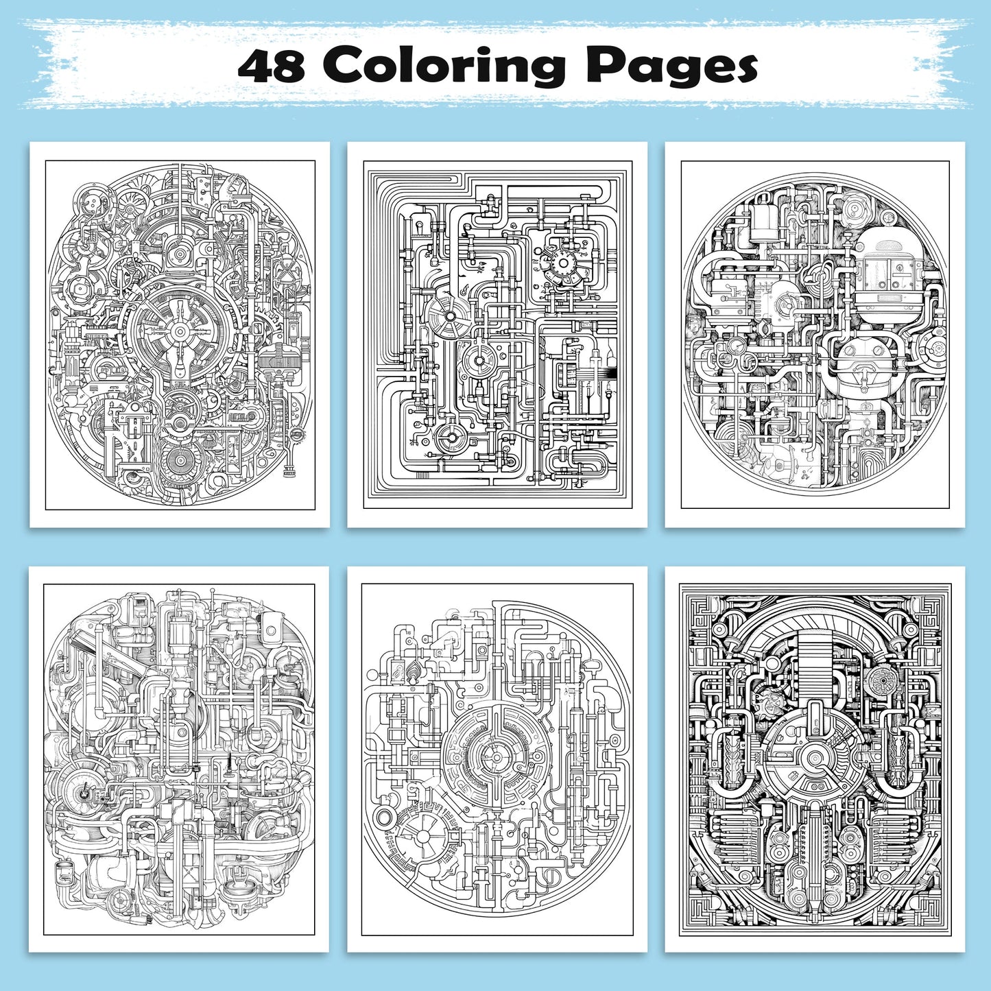 Plumbing Patterns – Plumbing Mandala Coloring Pages – 48 Pages – Complex Pipework and Engineering Designs – For Adults