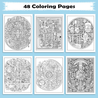 Plumbing Patterns – Plumbing Mandala Coloring Pages – 48 Pages – Complex Pipework and Engineering Designs – For Adults
