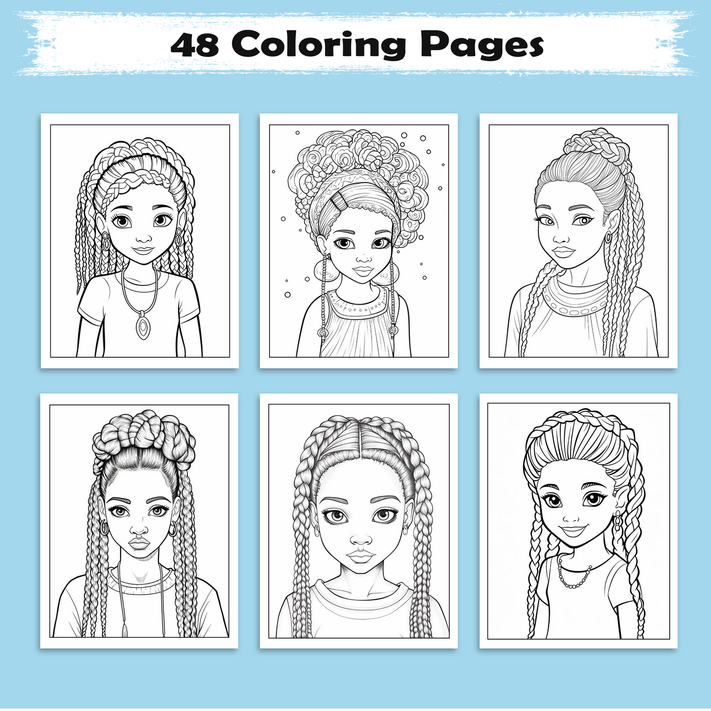 Radiant Queens – Black Girls Coloring Pages – 48 Pages – Bold, Beautiful, Empowering Portraits – For Adults
