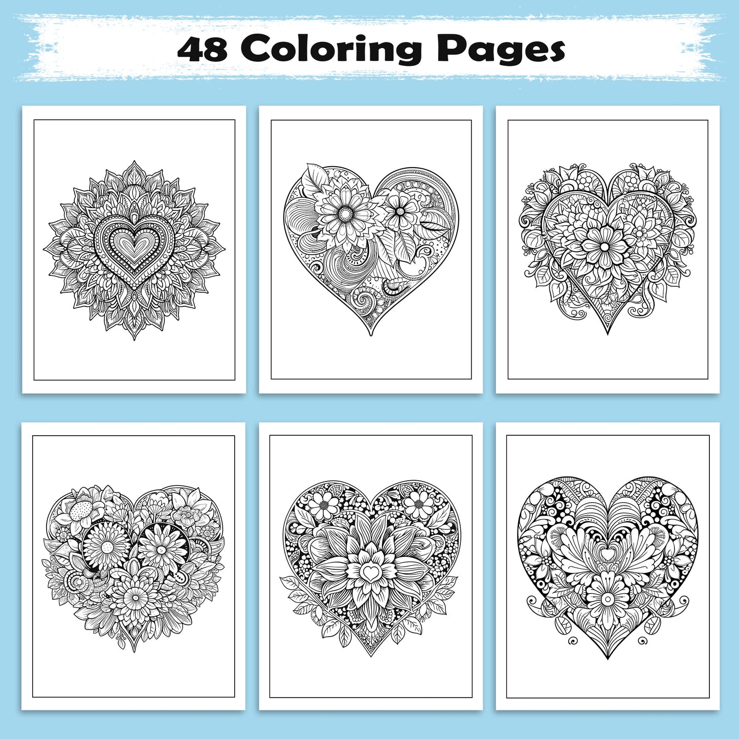 Heartful Blossoms Coloring Pages – 48 Mandala Flower Hearts for Adults