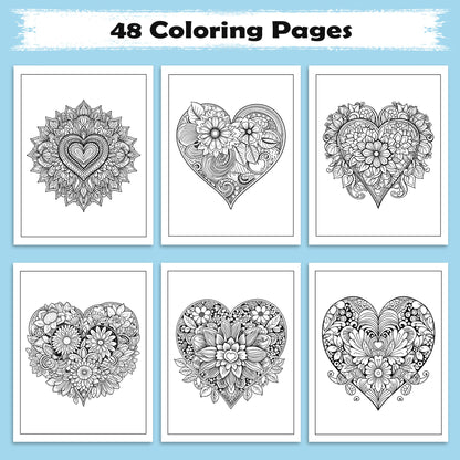Heartful Blossoms Coloring Pages – 48 Mandala Flower Hearts for Adults