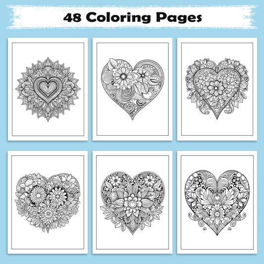 Heartful Blossoms Coloring Pages – 48 Mandala Flower Hearts for Adults