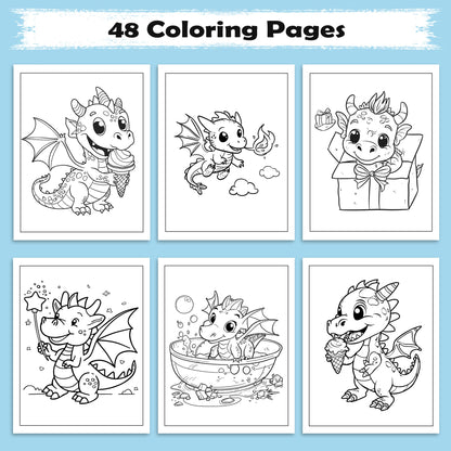 Magical Dino World Coloring Pages – 48 Pages – Cute Dinosaur Adventures, Bath Time and Magic Scenes – For Kids