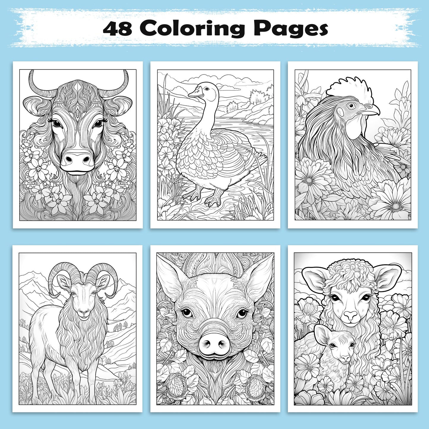 Mandala Farmyard Wonders Coloring Pages – 48 Country Animal Designs for Adults