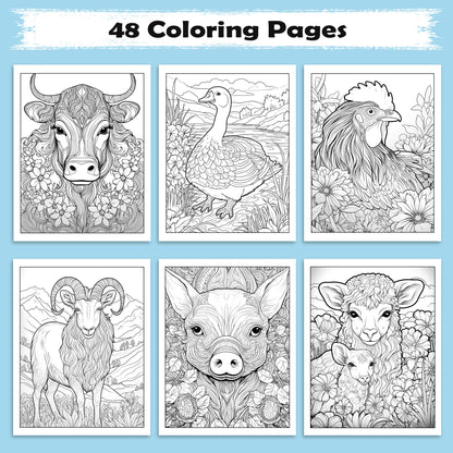 Mandala Farmyard Wonders Coloring Pages – 48 Country Animal Designs for Adults