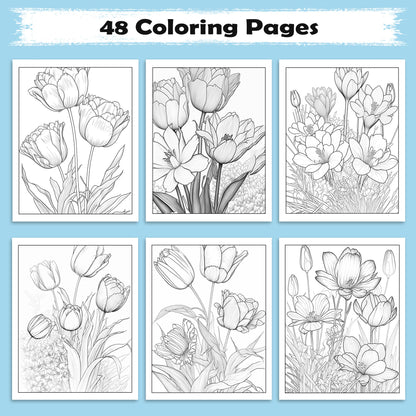 Tulip Serenity Coloring Pages – 48 Pages – Floral Art, Elegant Tulips, Botanical Designs – For Adults