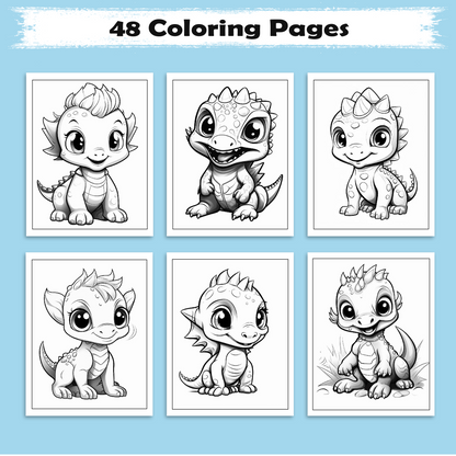 Jurassic Joy Coloring Pages – 48 Fun, Happy, Prehistoric Adventures – For Kids