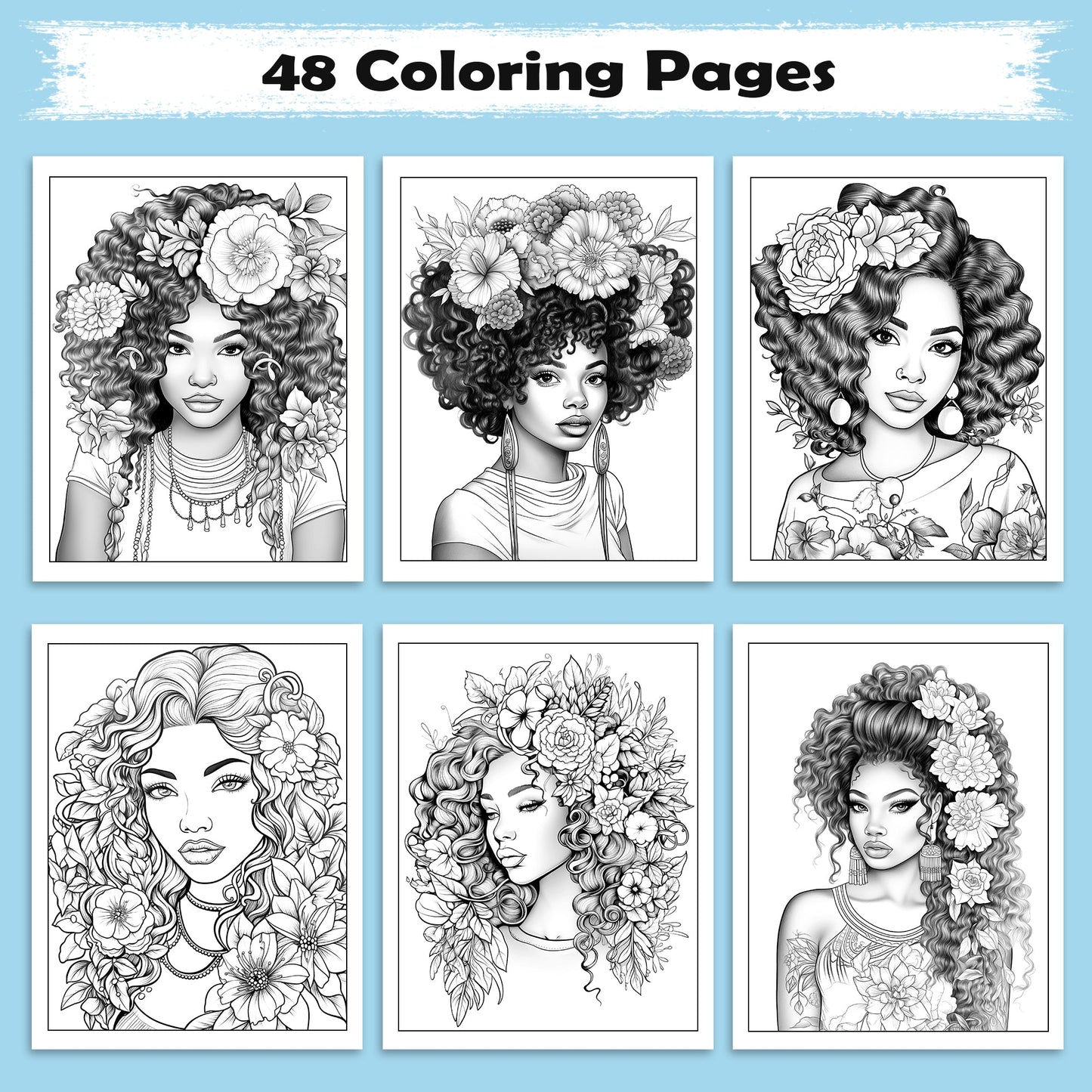 Bold & Beautiful Coloring Pages – 48 Confident Black Girl Portraits for Adults