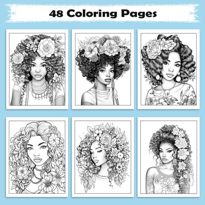 Bold & Beautiful Coloring Pages – 48 Confident Black Girl Portraits for Adults