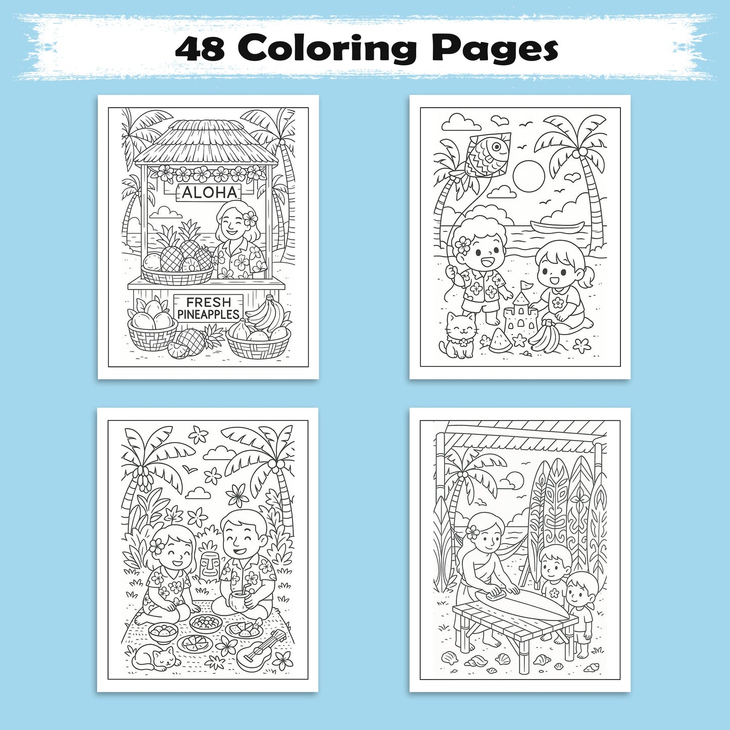Everyday Hawaii – Hawaii Coloring Pages – 48 Pages – Island Life, Daily Moments, Local Fun – For Kids