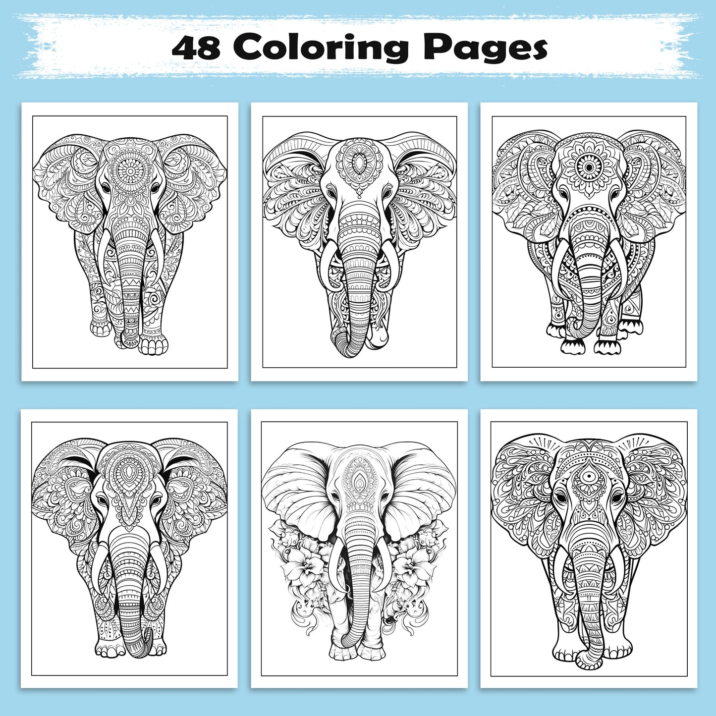 Mystic Elephants Coloring Pages – 48 Mandala-Inspired Designs for Adults