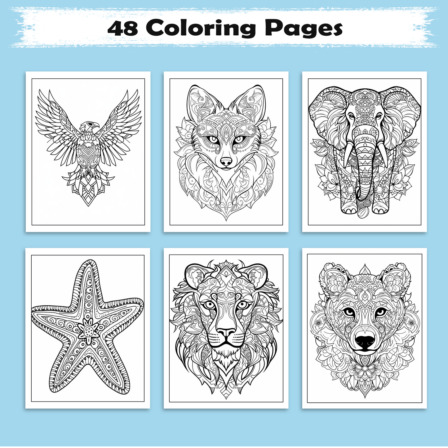 Spirit of the Wild Coloring Pages – 48 Animal Mandala Designs for Adults