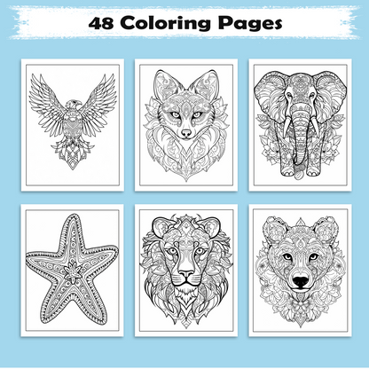 Spirit of the Wild Coloring Pages – 48 Animal Mandala Designs for Adults