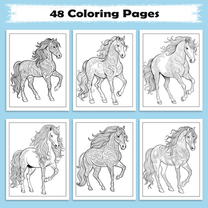 Majestic Horse Mandalas Coloring Pages – 48 Elegant Line Art Designs for Adults