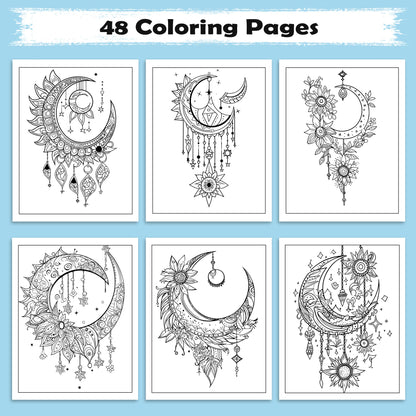 Starlit Zodiac Dreams Coloring Pages – 48 Pages – Moon, Stars & Horoscope Symbols for Adults