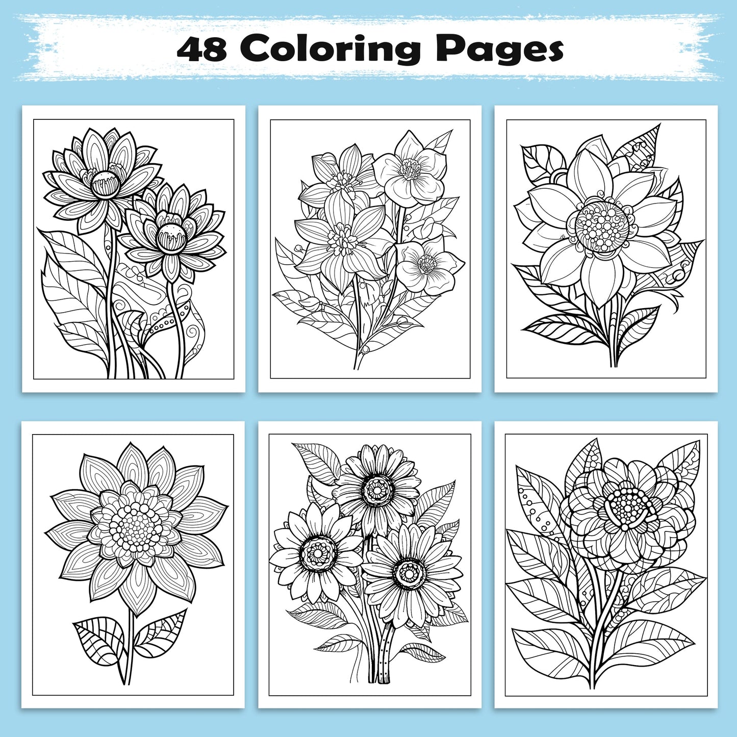 Zentangle Bloom Coloring Pages – 48 Pages – Detailed Floral Art – For Adults