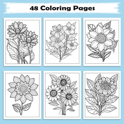 Zentangle Bloom Coloring Pages – 48 Pages – Detailed Floral Art – For Adults