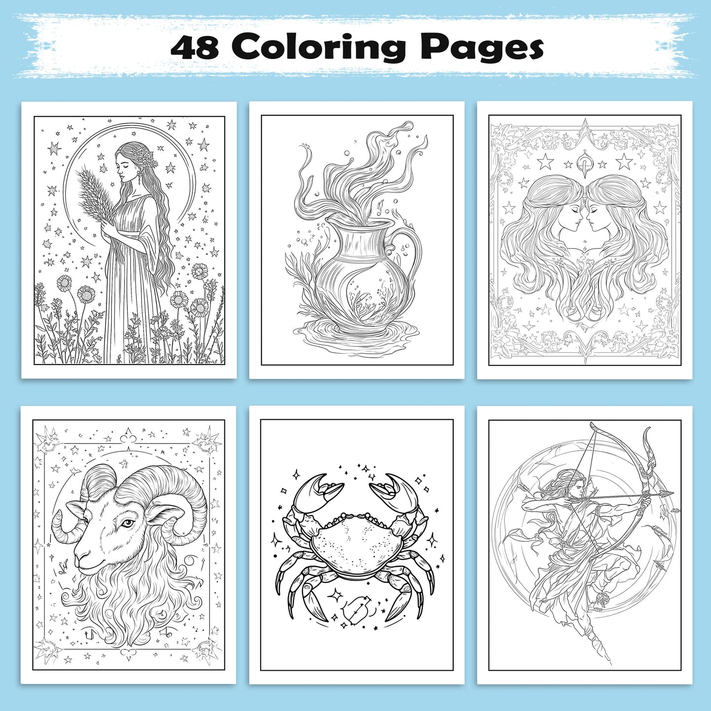 Zodiac Dreams Coloring Pages – 48 Pages – Horoscope-Inspired Designs for Adults
