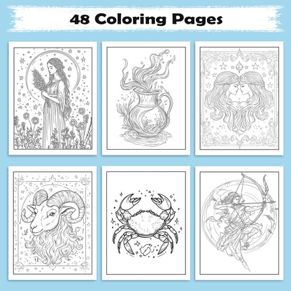 Zodiac Dreams Coloring Pages – 48 Pages – Horoscope-Inspired Designs for Adults