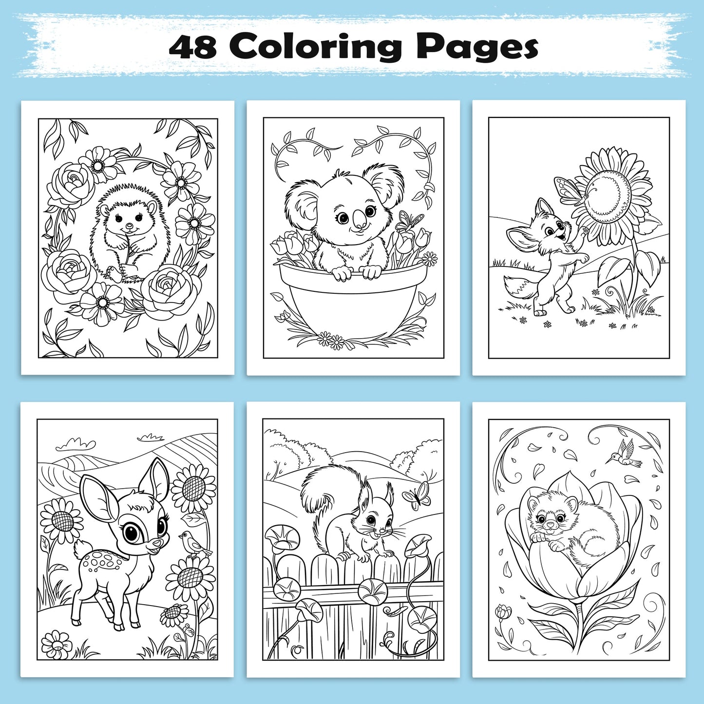 Botanical Bloom Flower Coloring Pages – 48 Floral Line Art Designs for Adults