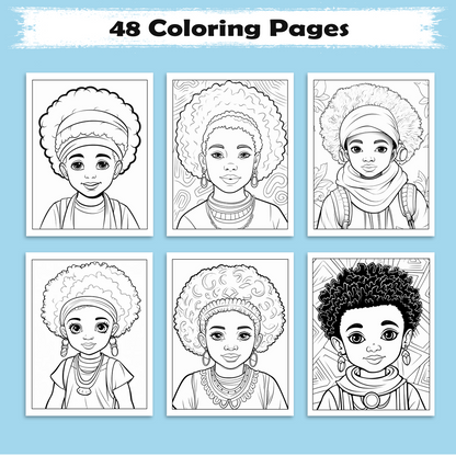 Afro Magic Queens – Black Girls Coloring Pages – 48 Pages – Empowering, Stylish, Natural Hair Looks – For Kids