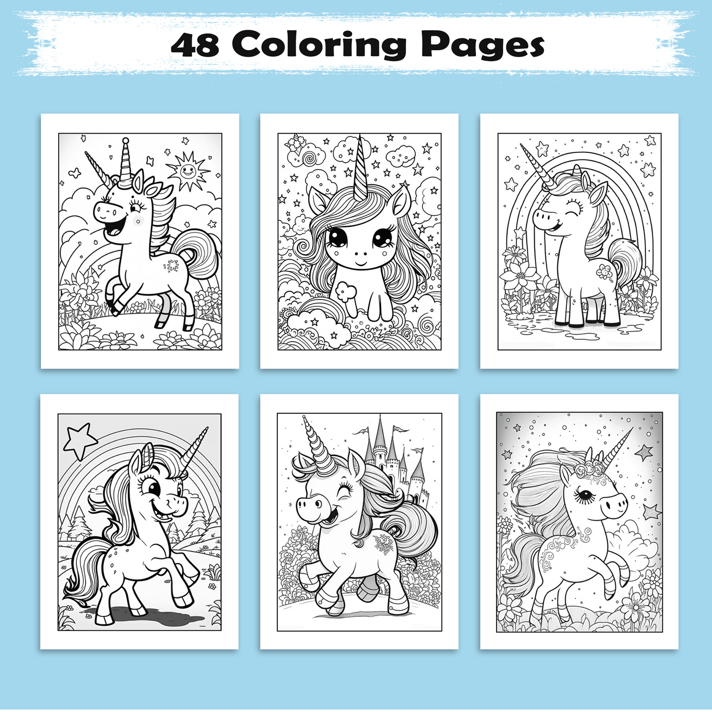 Rainbow Gallop Coloring Pages – 48 Magical Creatures & Scenes – for Kids