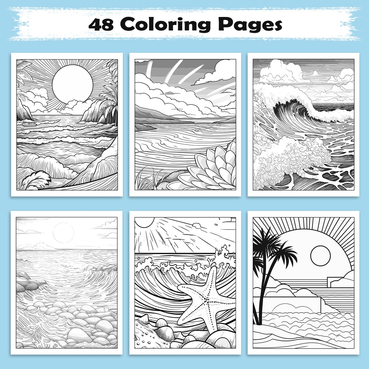 Waves of Hawaii Coloring Pages - 48 Sunrise Coast Scenes for Adults