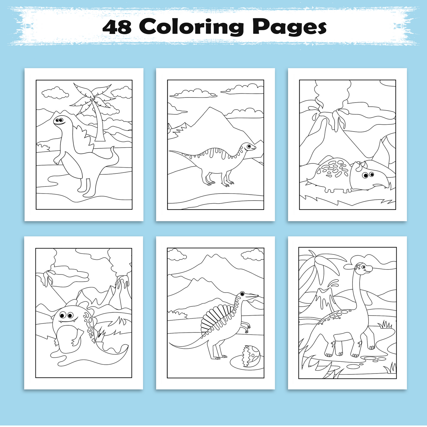 Smiley Dinosaurs Coloring Pages – 48 Joyful, Easy-to-Color Dinosaur Designs – For Kids