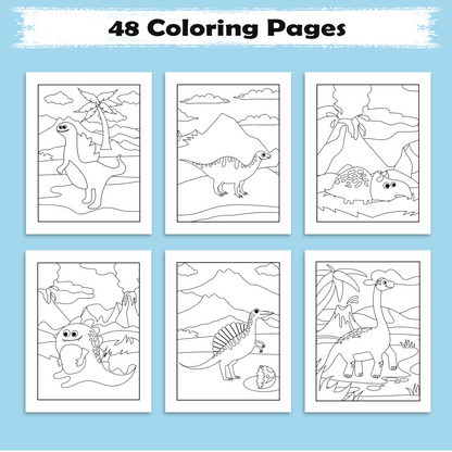 Smiley Dinosaurs Coloring Pages – 48 Joyful, Easy-to-Color Dinosaur Designs – For Kids