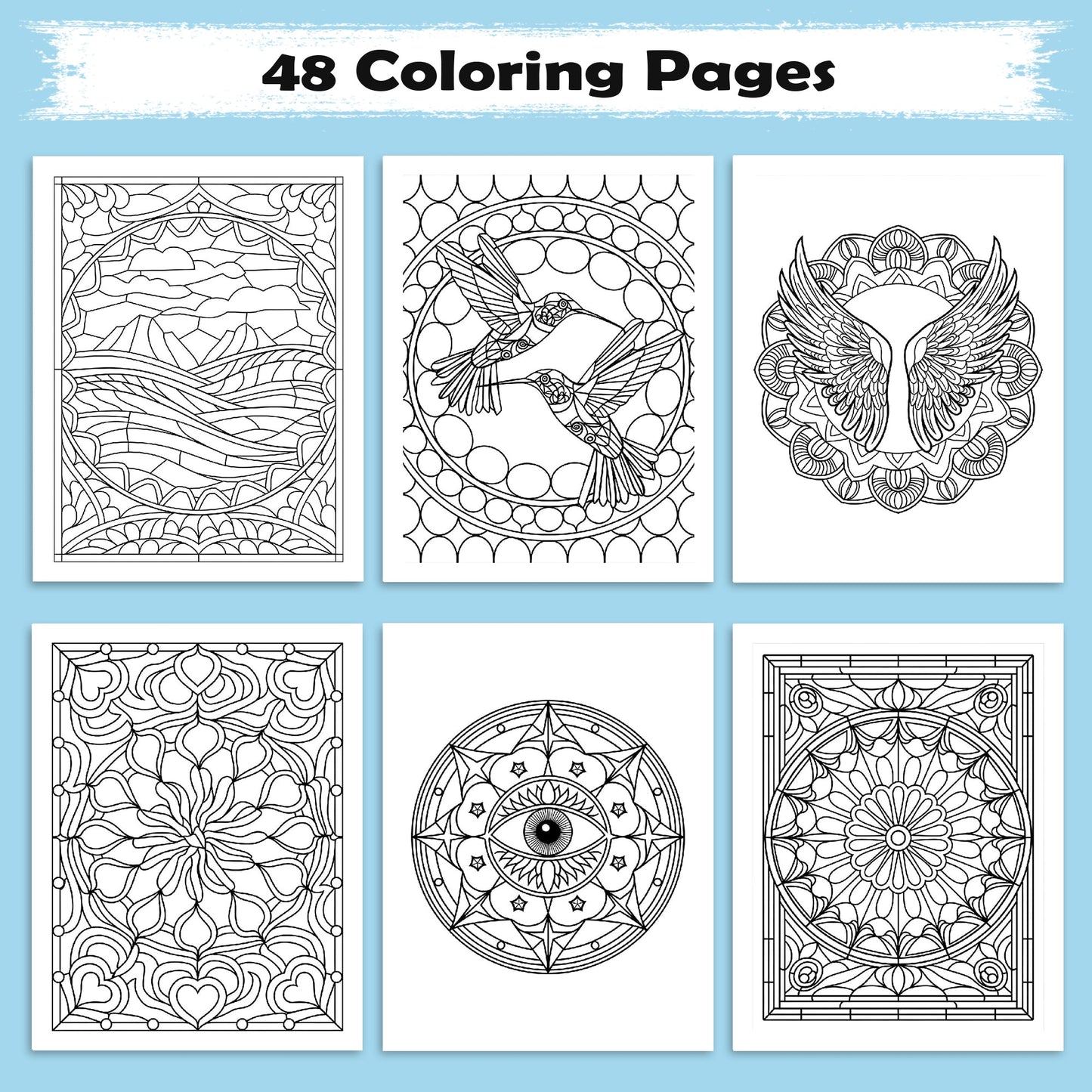 Sacred Window Mandalas – Stained Glass Mandala Coloring Pages – 48 Pages – Bold, Geometric, Radiant Patterns – For Adults
