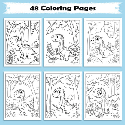 Forest Dino Friends – Fun Dinosaur Coloring Pages – 48 Pages – Jungle, Cute Dinosaurs, Simple Line Art – For Kids