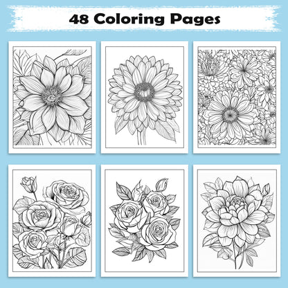 Botanical Bloom Mandala Coloring Pages – 48 Elegant Floral Designs for Adults
