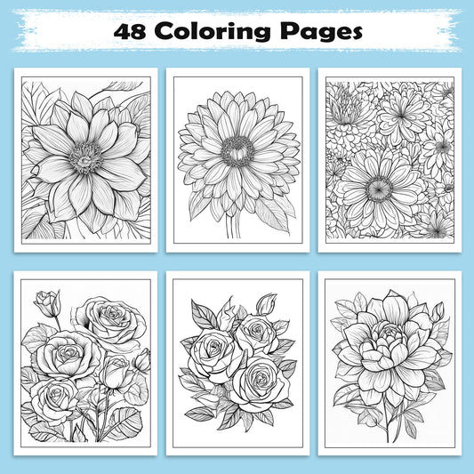 Botanical Bloom Mandala Coloring Pages – 48 Elegant Floral Designs for Adults