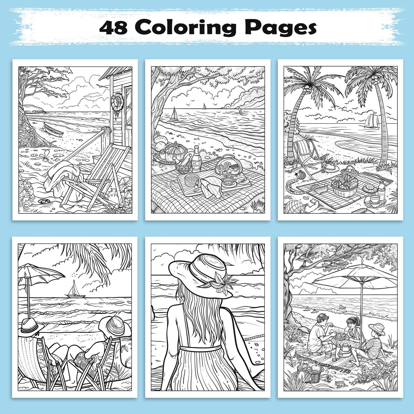 Relaxing Hawaii Shores Coloring Pages – 48 Serene Coastal Views for Adults