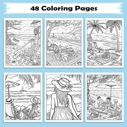 Relaxing Hawaii Shores Coloring Pages – 48 Serene Coastal Views for Adults