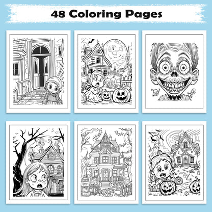 Fright Night – Haunted Mansion Coloring Pages – 48 Scary Houses & Halloween Vibes – For Kids