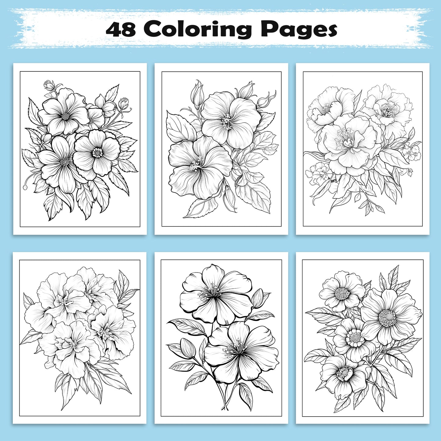 Floral Charm Coloring Pages – 48 Elegant Flower Designs for Adults