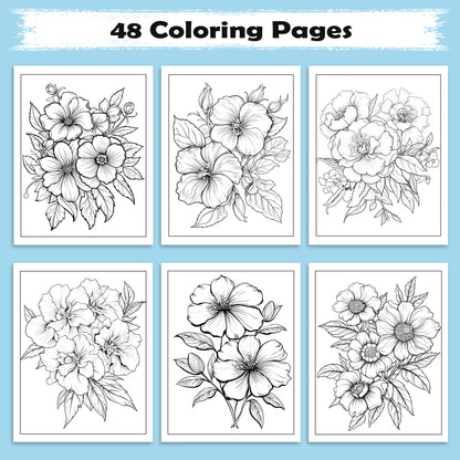 Floral Charm Coloring Pages – 48 Elegant Flower Designs for Adults