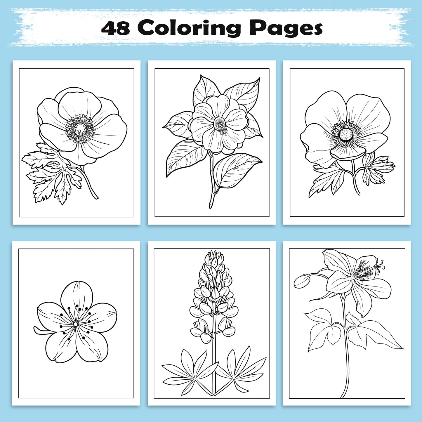 Petal Grace Coloring Pages – 48 Pages – Minimalist Flowers, Clean Line Art – For Adults