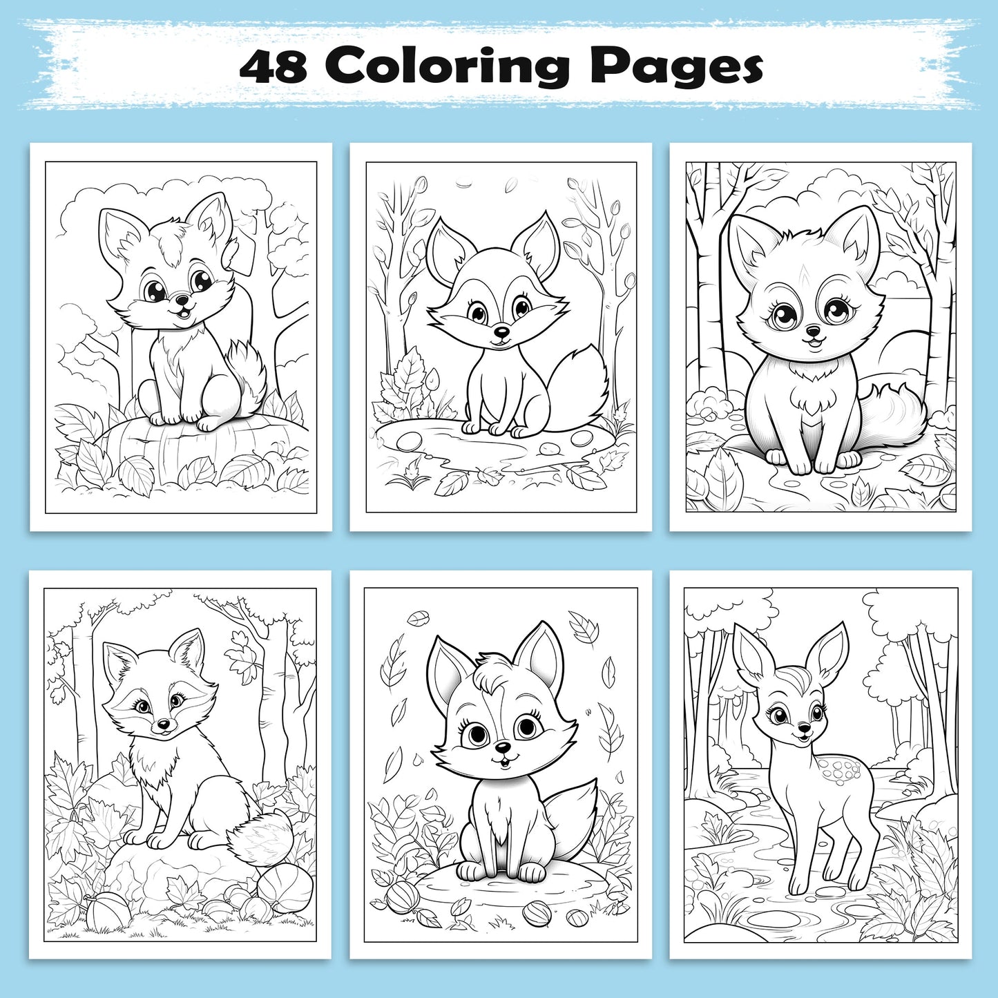 Woodland Wonders Coloring Pages – 48 Pages – Fun Autumn Designs – For Kids