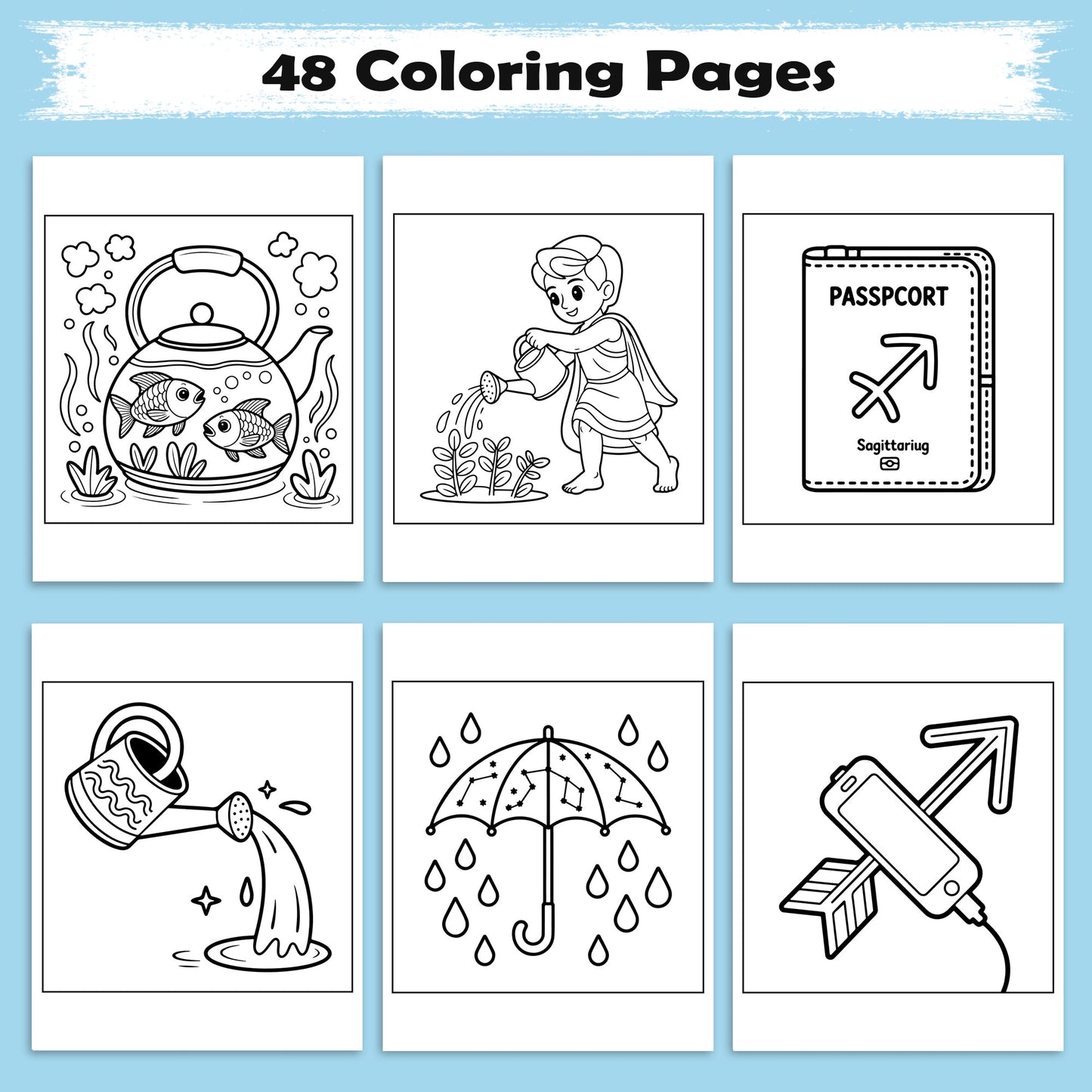 Celestial Kids of the Zodiac Coloring Pages – 48 Pages – Whimsical Star Sign Adventures for Children