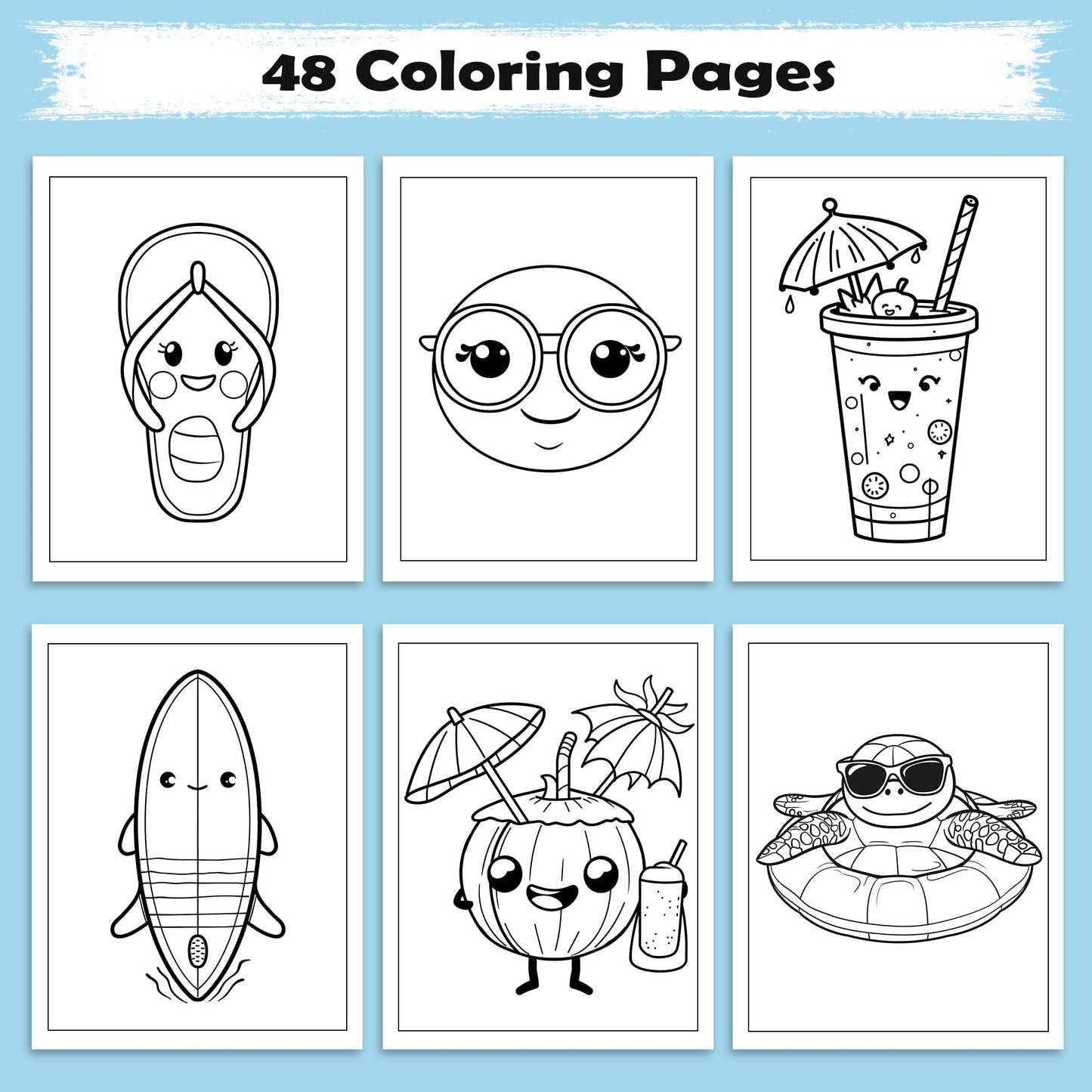 Kawaii Hawaii Vibes Coloring Pages – 48 Cute Summer and Beach Scenes for Kids