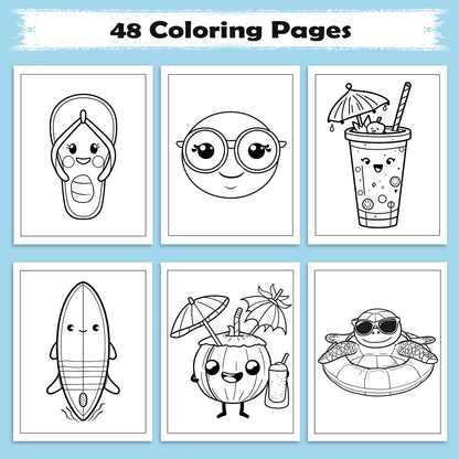 Kawaii Hawaii Vibes Coloring Pages – 48 Cute Summer and Beach Scenes for Kids