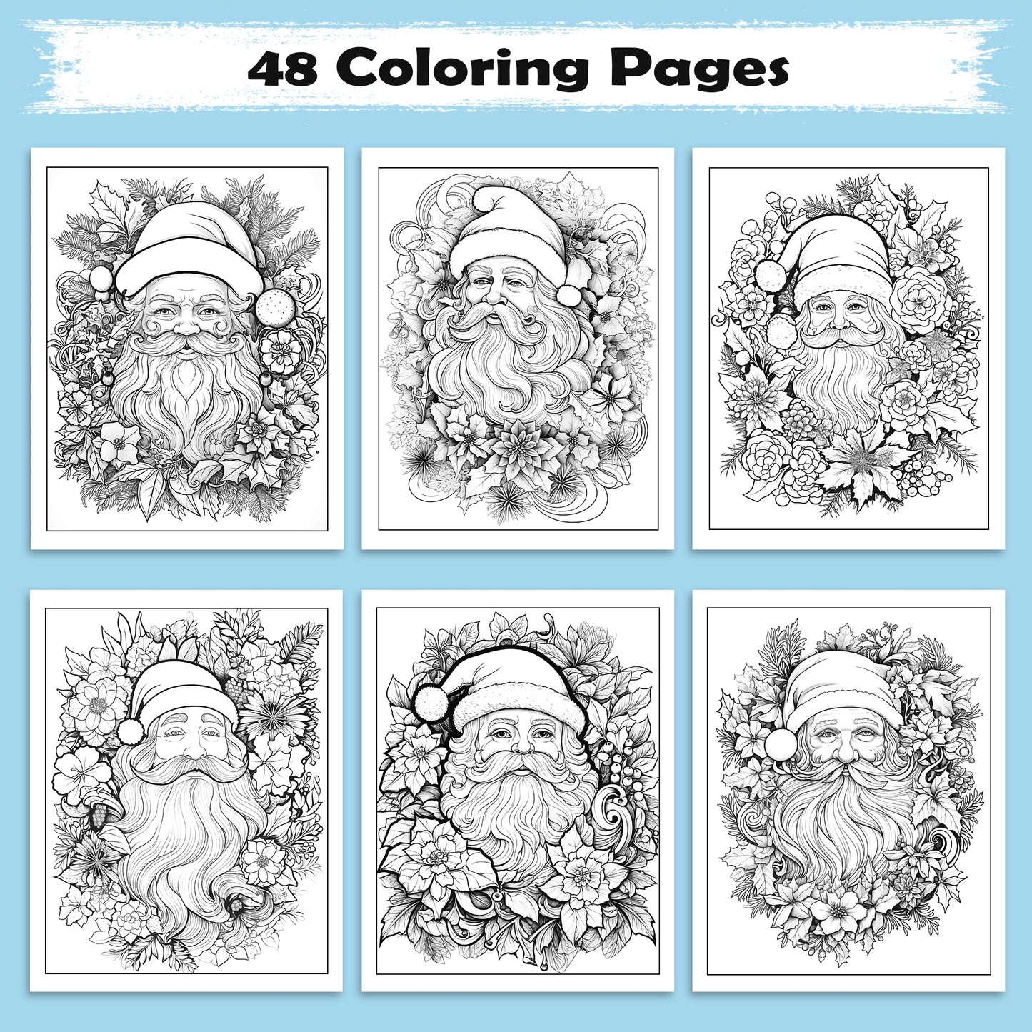 Floral Santa Christmas Coloring Pages – 48 Festive Flower Designs for Adults