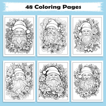 Floral Santa Christmas Coloring Pages – 48 Festive Flower Designs for Adults