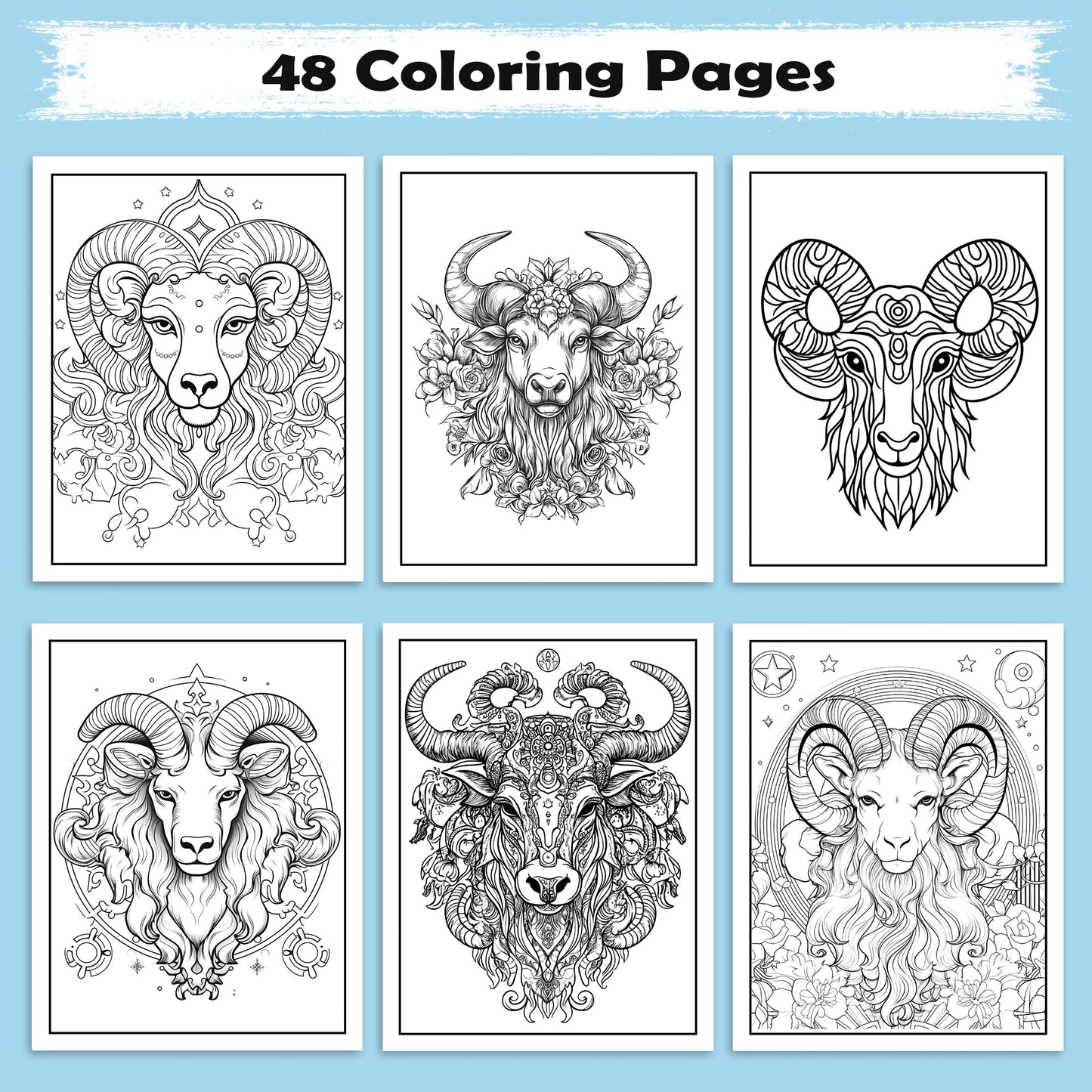 Zodiac Spirit Coloring Pages – 48 Mystical Astrology Animals for Adults
